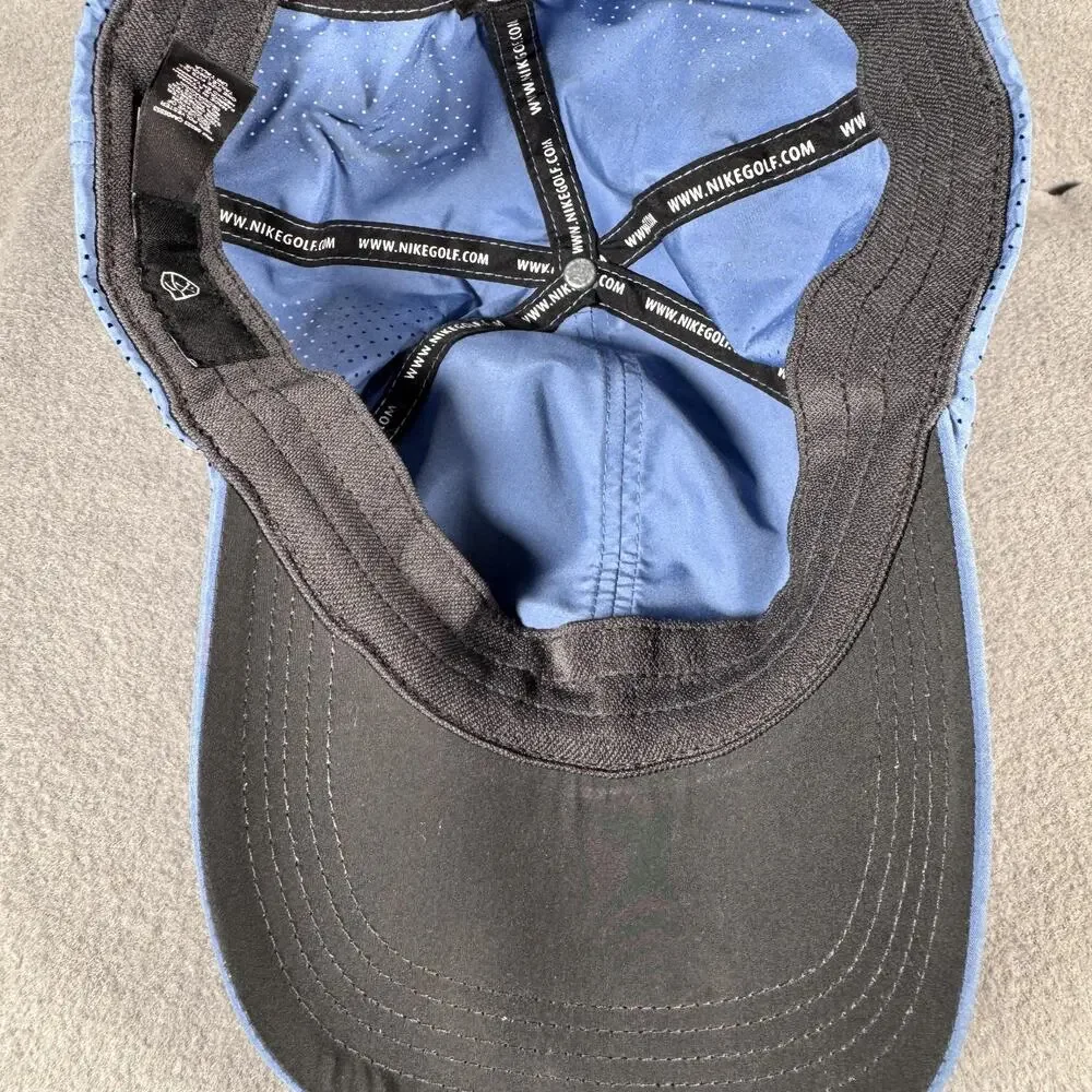 Nike Golf Hat Cap Strap Back One Size Blue Perforated Swoosh SQ ONE‎ Mens